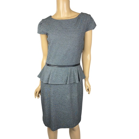 Tahari Arthur S. Levine Size 6 Peplum Dress Gray/White Varigated Cap Sleeve - Picture 1 of 6